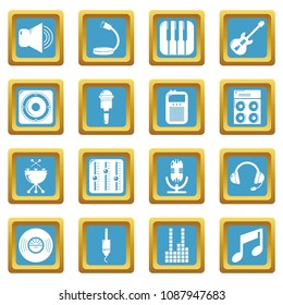 Recording studio symbols icons set vector sapphirine square isolated on white background 