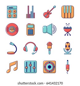 Recording studio symbols icons set. Cartoon illustration of 16 recording studio symbols vector icons for web