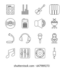 Recording studio symbols icons set. Outline illustration of 16 recording studio symbols vector icons for web