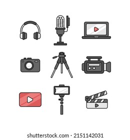 recording tools line art variant simple vector design set