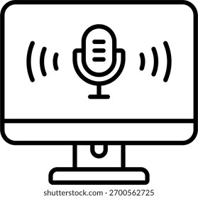 Design vetorial de gravação em estilo moderno, produção de podcast e conceito de conteúdo de voz, ilustração de criação de áudio. Ícone de Linha