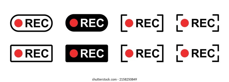 Recording vector icon set. Camera frame video red recording symbol