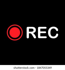 Recording video or audio button icon. Red record dot with REC text. Vector illustration.