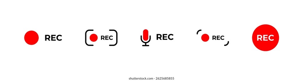 Recording video icons with red dot vector symbols.
Media capture signs in simple flat interface design