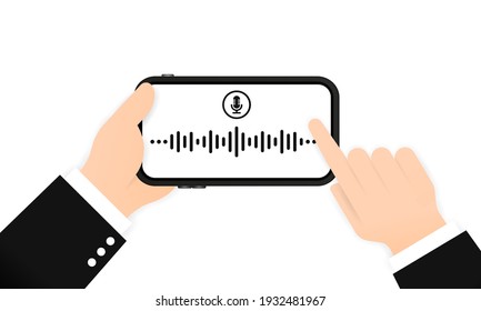 Recording voice message on phone. Communication online. Vector on isolated white background. EPS 10