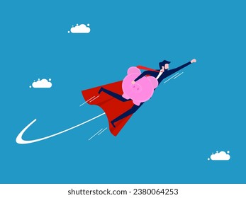 Recover from financial and investment crises. Businessman hero holding a piggy bank soars in the sky. Vector