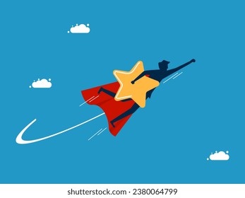 Recover success. man hero holding stars flying in the sky