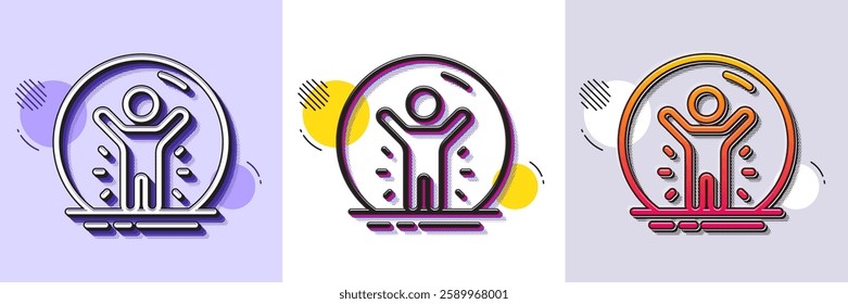 Recovered person line icon. Halftone dotted pattern. Gradient icon with grain shadow. Coronavirus pandemic sign. Covid-19 quarantine symbol. Line recovered person icon. Various designs. Vector