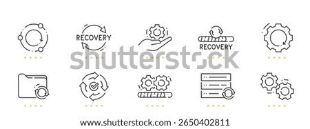 Recovery, backup, restore line icons. Editable stroke