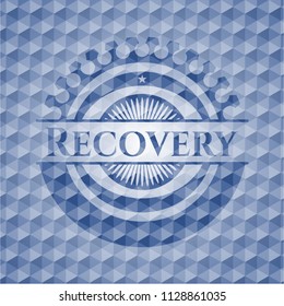 Recovery blue emblem with geometric pattern background.