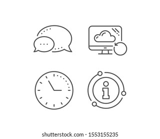 Recovery cloud line icon. Chat bubble, info sign elements. Backup data sign. Restore information symbol. Linear recovery cloud outline icon. Information bubble. Vector