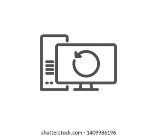 Recovery computer line icon. Backup data sign. Restore information symbol. Quality design element. Linear style recovery computer icon. Editable stroke. Vector