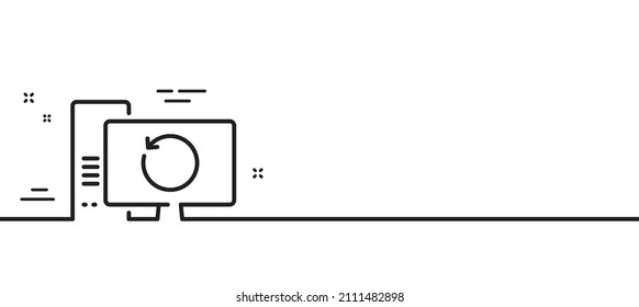 Recovery computer line icon. Backup data sign. Restore information symbol. Minimal line illustration background. Recovery computer line icon pattern banner. White web template concept. Vector