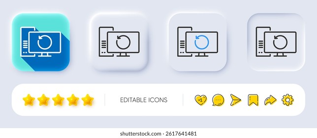 Recovery computer line icon. Neumorphic, Flat shadow, 3d buttons. Backup data sign. Restore information symbol. Line recovery computer icon. Social media icons. Vector