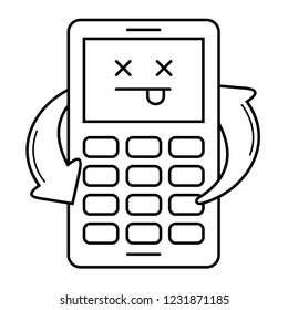 Recovery data from dead phone. Vector flat outline icon illustration isolated on white background.