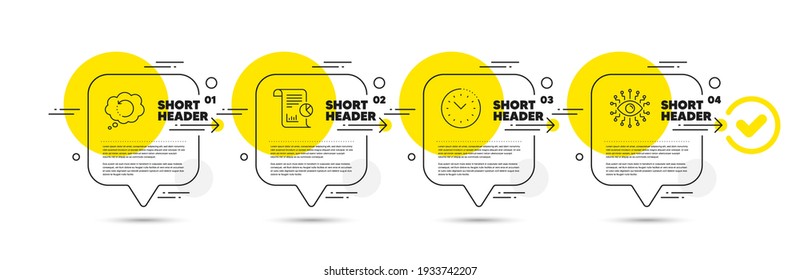 Recovery data, Time management and Report line icons set. Timeline infograph speech bubble. Artificial intelligence sign. Backup info, Office clock, Work analysis. All-seeing eye. Vector