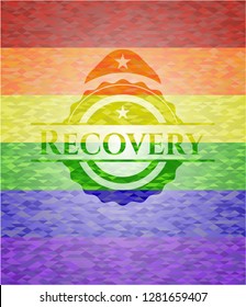 Recovery emblem on mosaic background with the colors of the LGBT flag