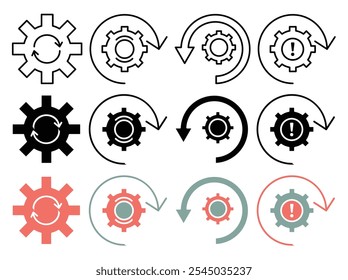Recovery gear icon collection on white background