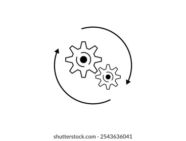 Recovery gear icon on white background. Cogwheel with arrow. Easy process mechanism and renewal synconize.  