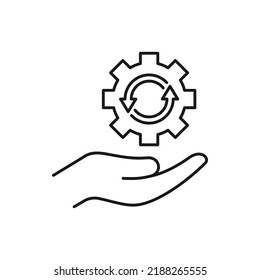 Equipo de recuperación a mano. Flujo de trabajo, productividad, optimización del estilo de línea de icono aislado en fondo blanco. Ilustración del vector