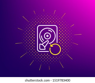 Recovery hdd line icon. Halftone pattern. Backup data sign. Restore information symbol. Gradient background. Recovery hdd line icon. Yellow halftone pattern. Vector