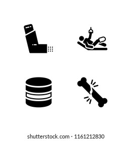 recovery icon. 4 recovery set with broken leg, database, asthma and broken bone vector icons for web and mobile app