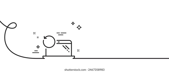 Recovery laptop line icon. Continuous one line with curl. Backup data sign. Restore smartphone information symbol. Recovery laptop single outline ribbon. Loop curve pattern. Vector
