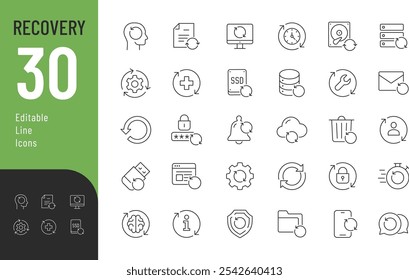 
Recovery Line Editable Icons set. Vector illustration in modern thin line style of setup related icons: restore, service, backup, and more. Pictograms and infographics for mobile apps
