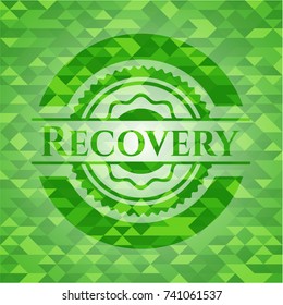 Recovery realistic green emblem. Mosaic background