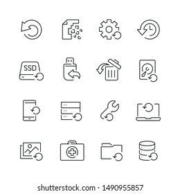 Recovery related icons: thin vector icon set, black and white kit