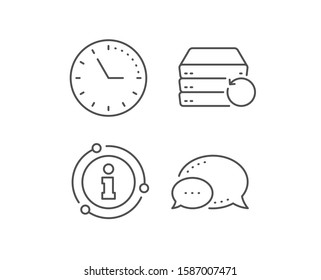 Recovery server line icon. Chat bubble, info sign elements. Backup data sign. Restore information symbol. Linear recovery server outline icon. Information bubble. Vector