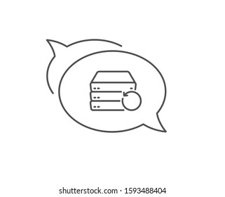 Recovery server line icon. Chat bubble design. Backup data sign. Restore information symbol. Outline concept. Thin line recovery server icon. Vector