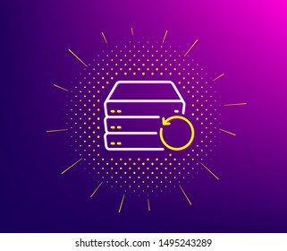 Recovery server line icon. Halftone pattern. Backup data sign. Restore information symbol. Gradient background. Recovery server line icon. Yellow halftone pattern. Vector