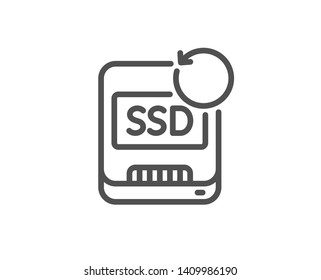 Recovery ssd line icon. Backup data sign. Restore information symbol. Quality design element. Linear style recovery ssd icon. Editable stroke. Vector