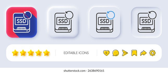 Recovery ssd line icon. Neumorphic, Flat shadow, 3d buttons. Backup data sign. Restore information symbol. Line recovery ssd icon. Social media icons. Vector