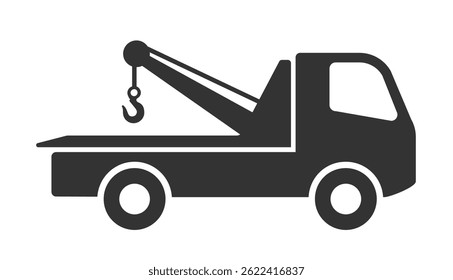 Forma de símbolo de ícone de caminhão de recuperação. Sinal de logotipo de capa de detalhamento. Serviço de recuperação. Assistência rodoviária para serviço automático. Imagem de ilustração vetorial. Isolado no fundo branco.
