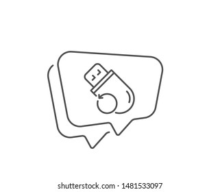 Recovery usb memory line icon. Chat bubble design. Backup data sign. Restore information symbol. Outline concept. Thin line flash memory icon. Vector