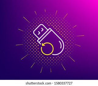 Recovery usb memory line icon. Halftone pattern. Backup data sign. Restore information symbol. Gradient background. Flash memory line icon. Yellow halftone pattern. Vector