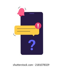 Recovery of username and password for account. Smartphone notification for update personal data. Forgot password, question for entering. Information security in internet flat vector illustration.