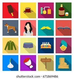 recreation, cooking, textiles and other web icon in flat style.theater, travel, science icons in set collection.
