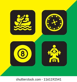 recreation icon. 4 recreation set with ball, boat, gym and roulette wheel in casino vector icons for web and mobile app