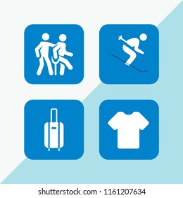 recreation icon. 4 recreation set with broken leg, t shirt black silhouette, suitcase with wheels and ski vector icons for web and mobile app