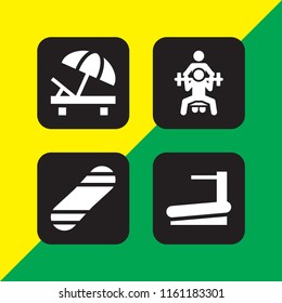 recreation icon. 4 recreation set with sports and competition, gym and sunbed vector icons for web and mobile app
