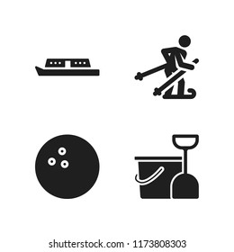 recreation icon. 4 recreation vector icons set. boat, sand bucket and ski icons for web and design about recreation theme