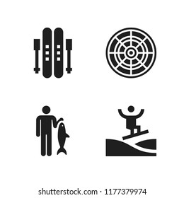 recreation icon. 4 recreation vector icons set. fishing, dartboard and surfing icons for web and design about recreation theme