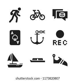 recreation icon. 9 recreation vector icons set. anchor, sailing and bike icons for web and design about recreation theme