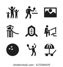 recreation icon. 9 recreation vector icons set. tennis, bowling ball and zip lane icons for web and design about recreation theme