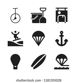 recreation icon. 9 recreation vector icons set. surfing, anchor and suitcase icons for web and design about recreation theme