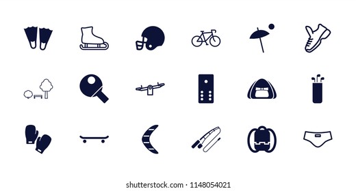 Recreation icon. collection of 18 recreation filled and outline icons such as backpack, flippers, boxing gloves, table tennis. editable recreation icons for web and mobile.