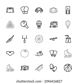 Recreation icon. collection of 25 recreation outline icons such as swing, pool, basketball, domino, flippers, fishing rod, tent. editable recreation icons for web and mobile.